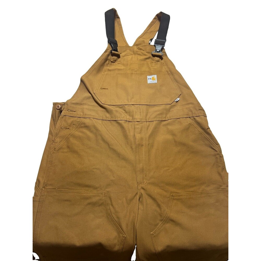 Carhartt FR Flame Resistant Brown Duck Double Knee Bib Overalls Workwear 42x34